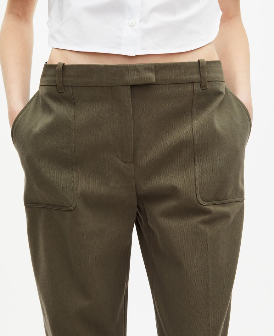 The Kooples WOMEN KAKI khaki cotton wide leg pants