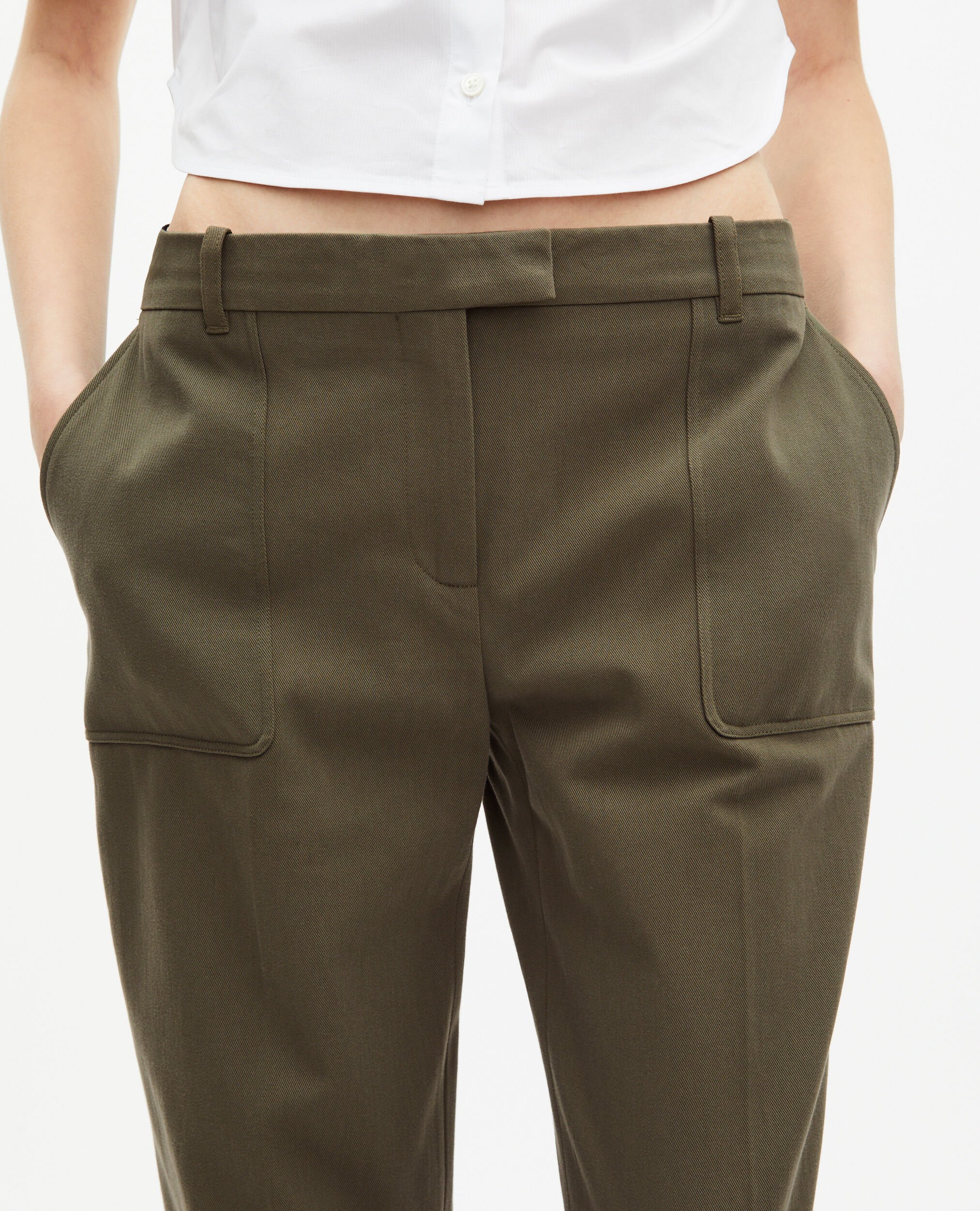 Khaki cotton wide leg pants, KAKI, hi-res image number null