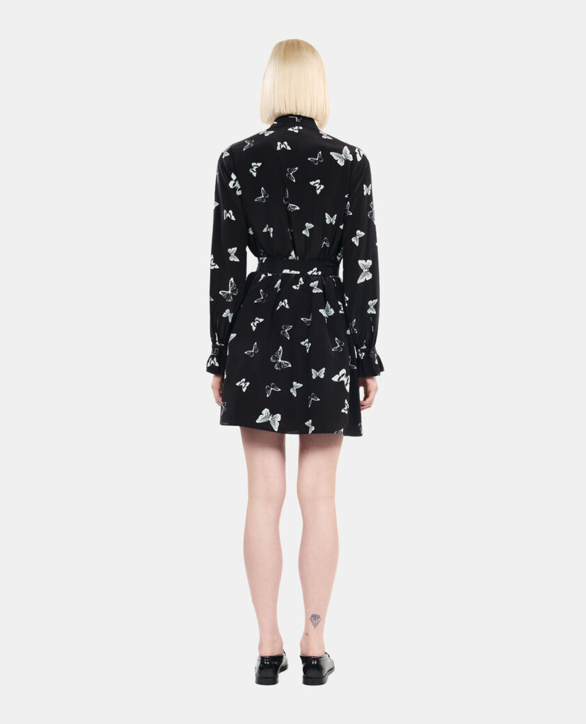 The Kooples FEMME BLACK WHITE robe courte imprim&eacute;e papillons