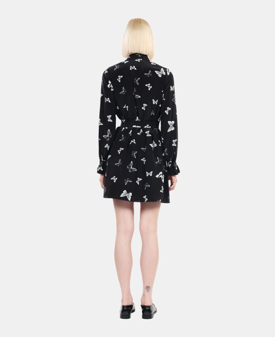 The Kooples FEMME BLACK WHITE robe courte imprim&eacute;e papillons