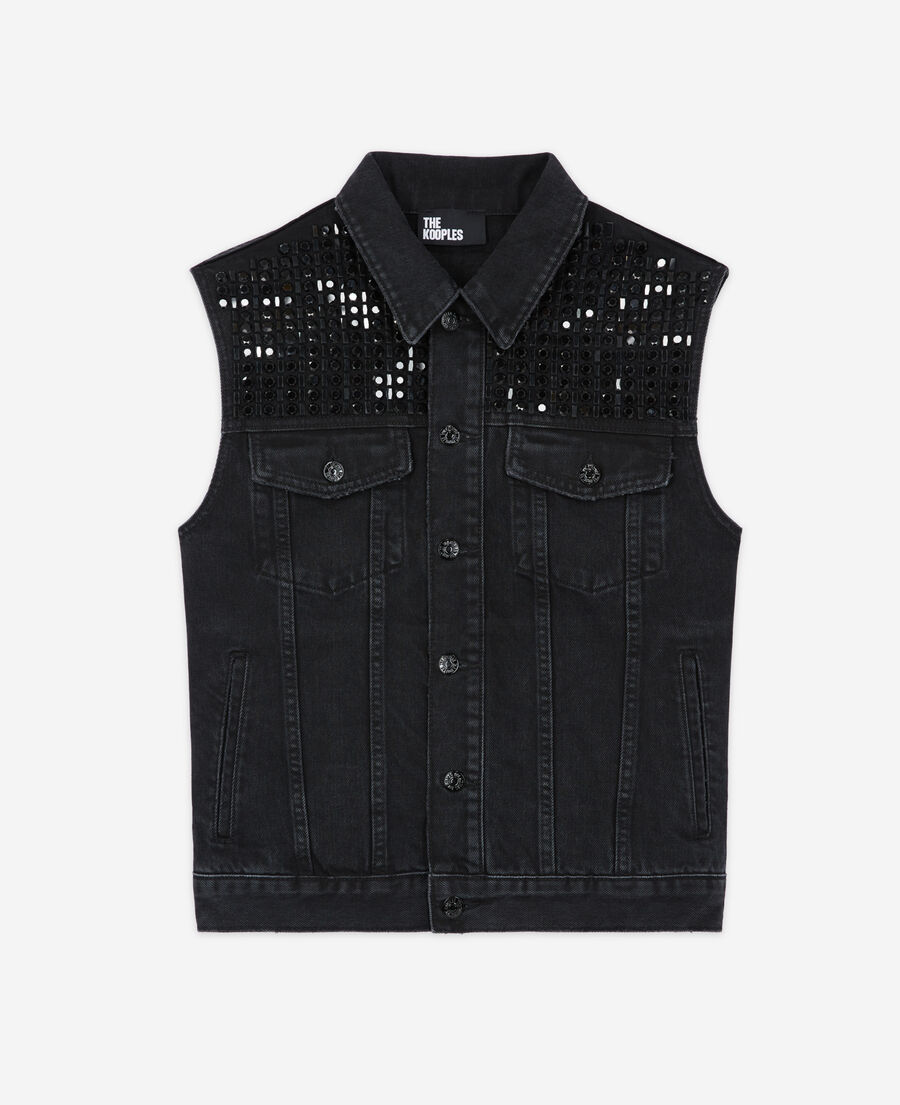 black denim sleeveless jacket