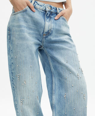The Kooples FEMME BABY BLUE jean large avec strass bleu clair