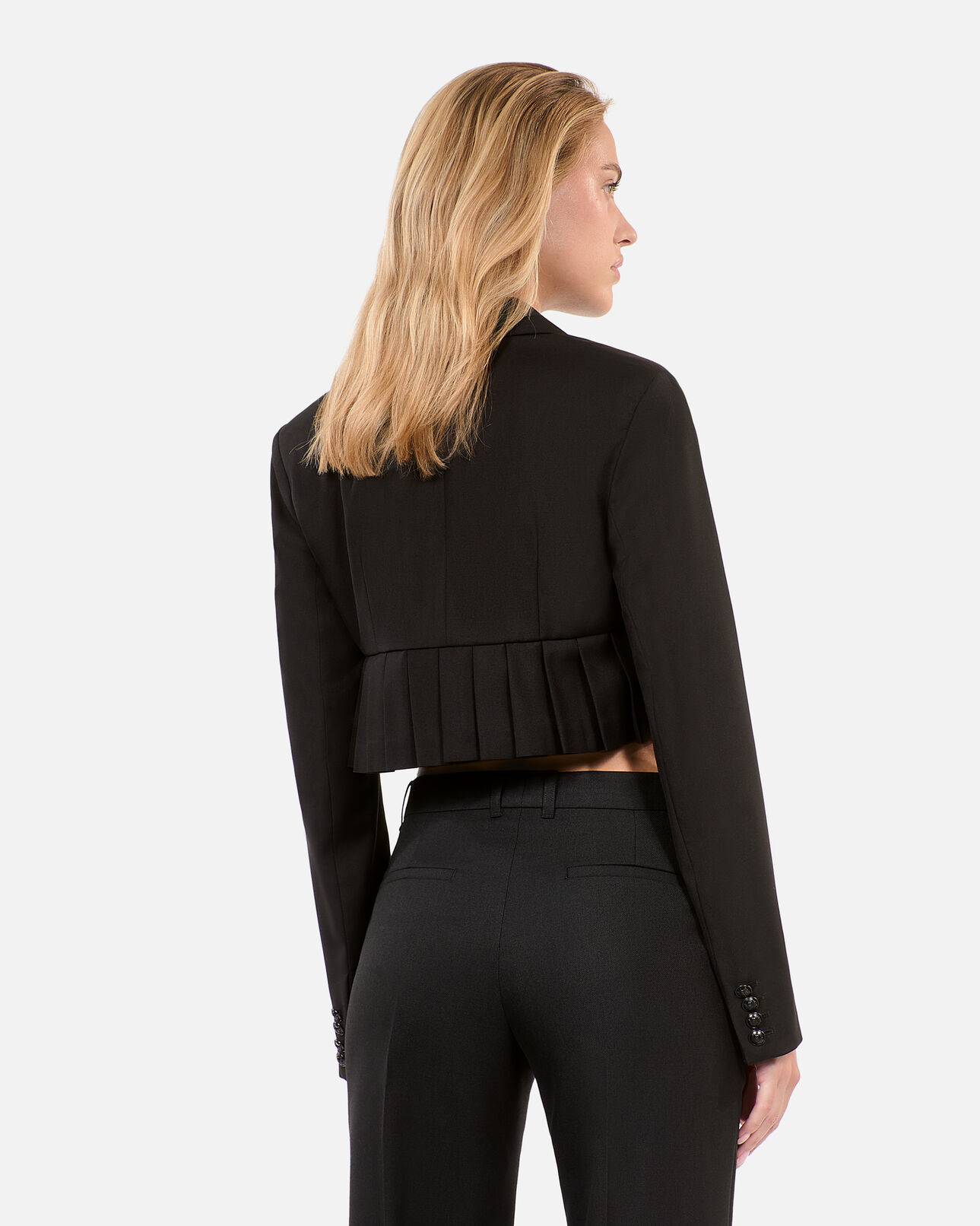 The Kooples WOMEN BLACK short black wool-blend pleated jacket