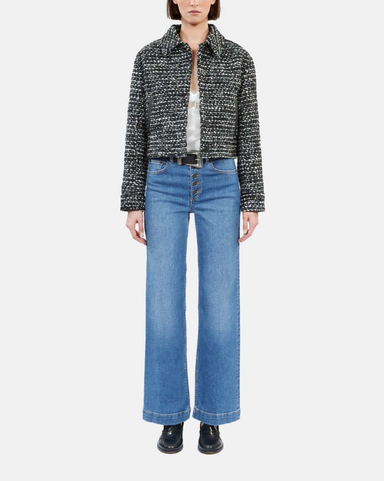 The Kooples DAMEN BLACK WHITE schwarz-weiße jacke aus tweed