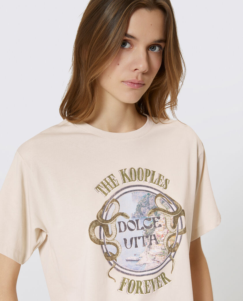 The Kooples DAMEN LIGHT BEIGE t-shirt mit beigem siebdruck