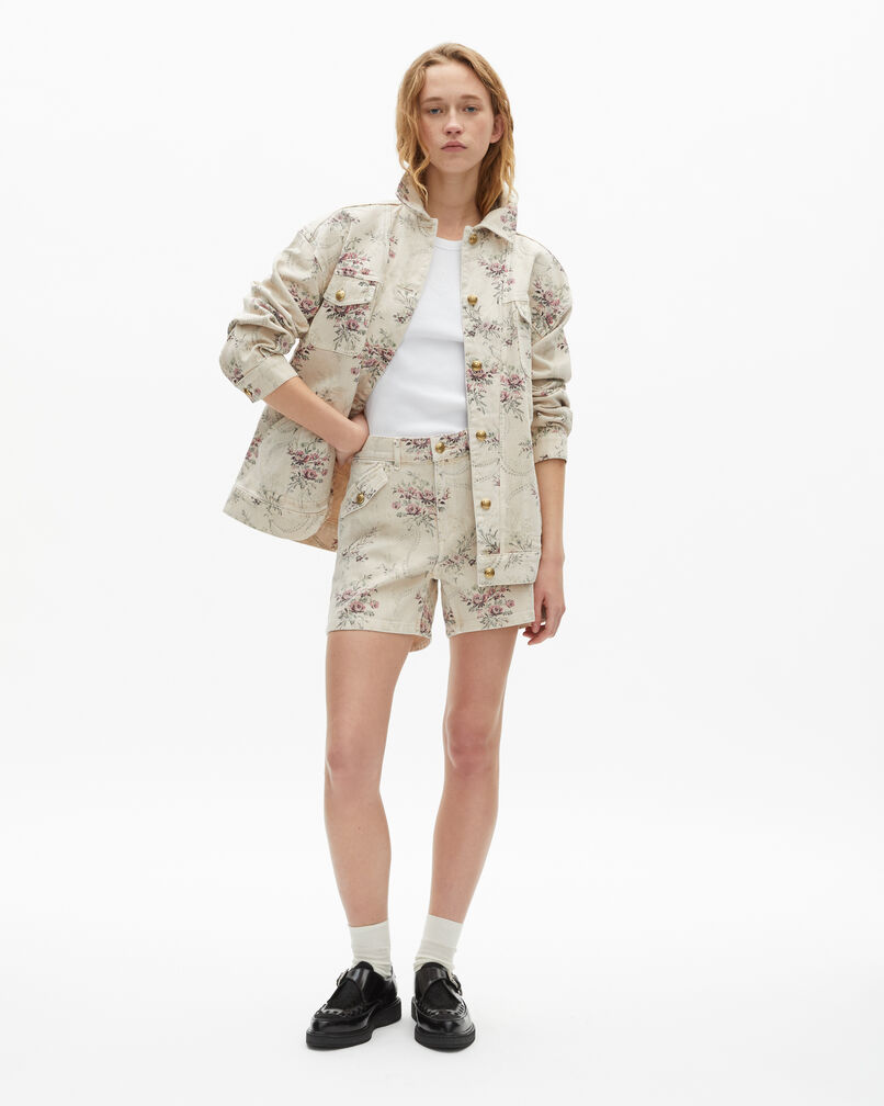 The Kooples WOMEN BEIGE TAUPE beige denim jacket with 'antik flowers' print