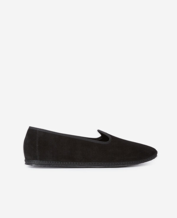 black leather slippers