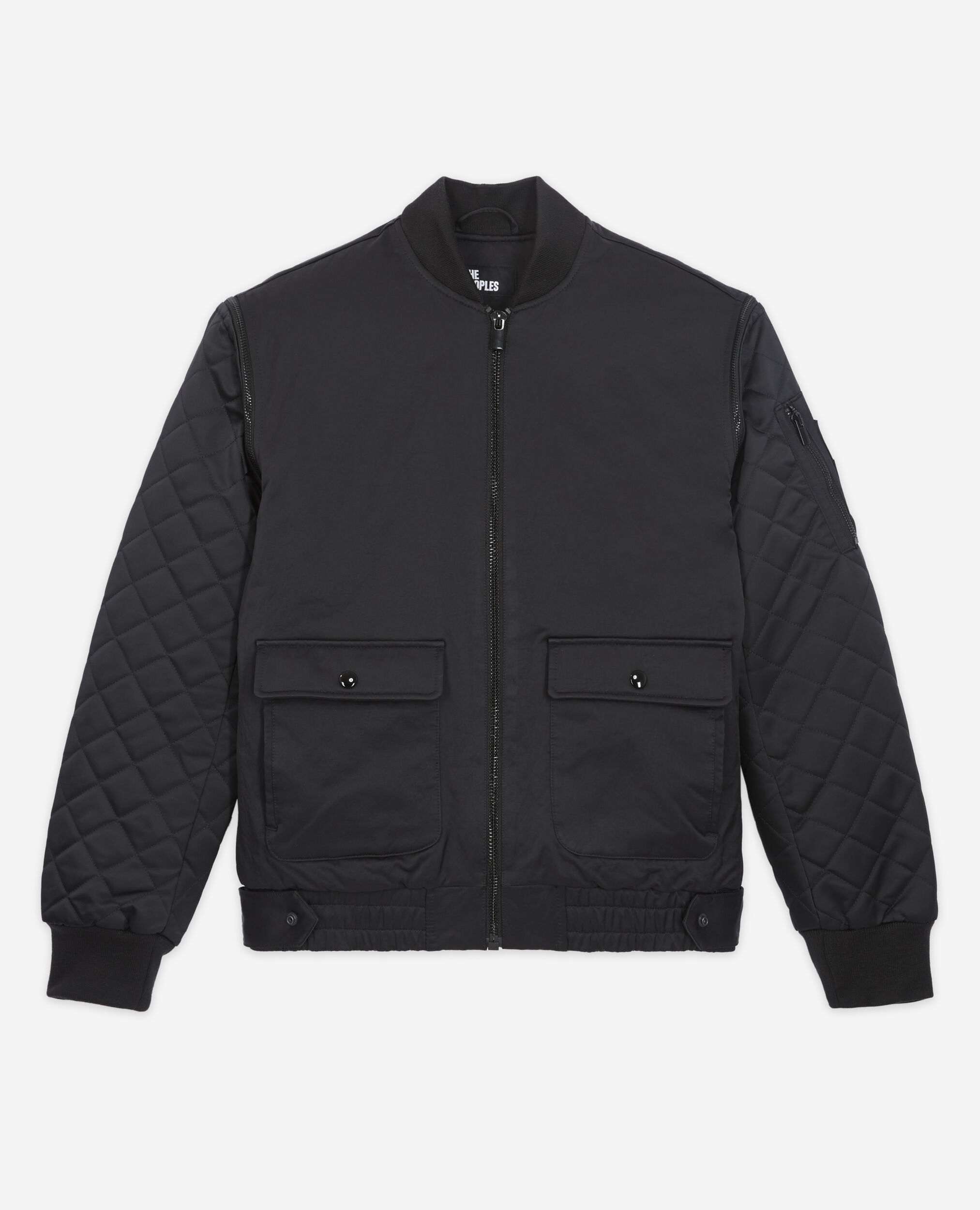 Black satin bomber jacket with detachable sleeves, BLACK, hi-res image number null