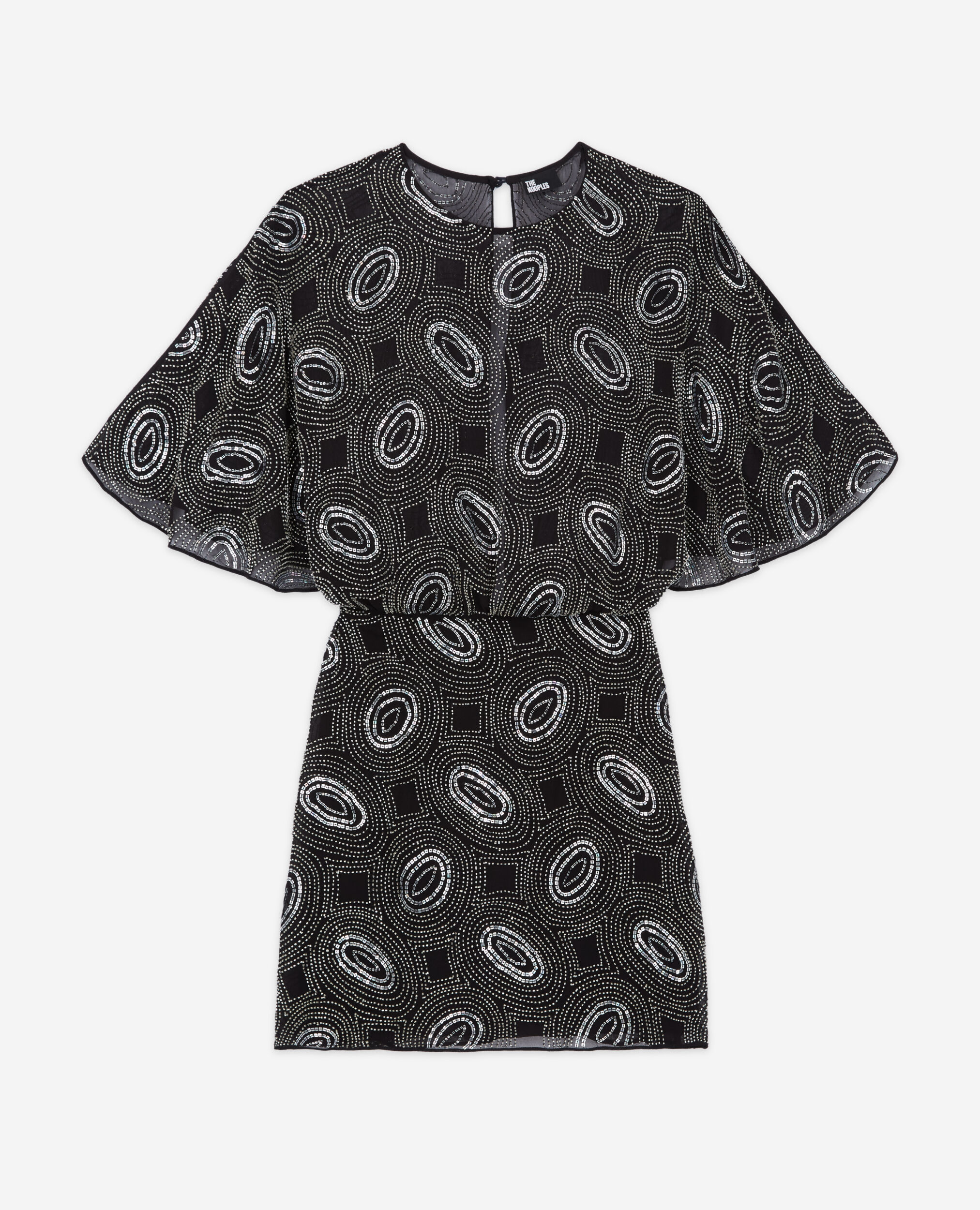 Robe courte noire à perles argentées, BLACK, hi-res image number null