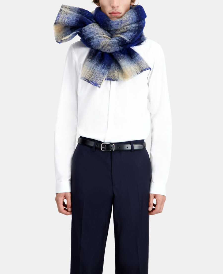 blue checked wool-blend scarf