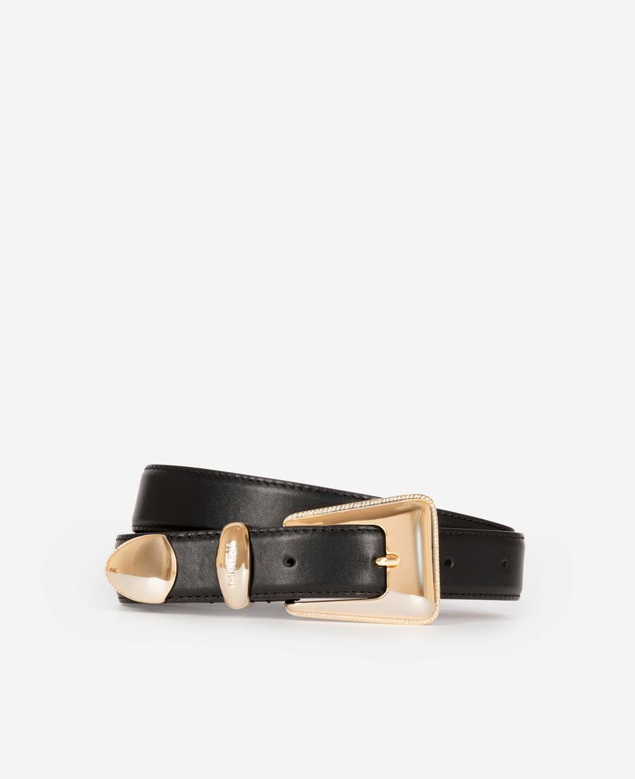 The Kooples WOMEN BLACK black leather gold western buckle belt
