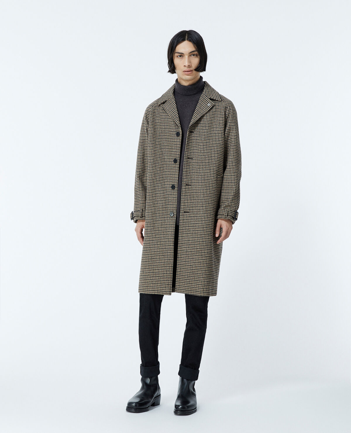 Camel coloured wool coat w houndstooth motif The Kooples