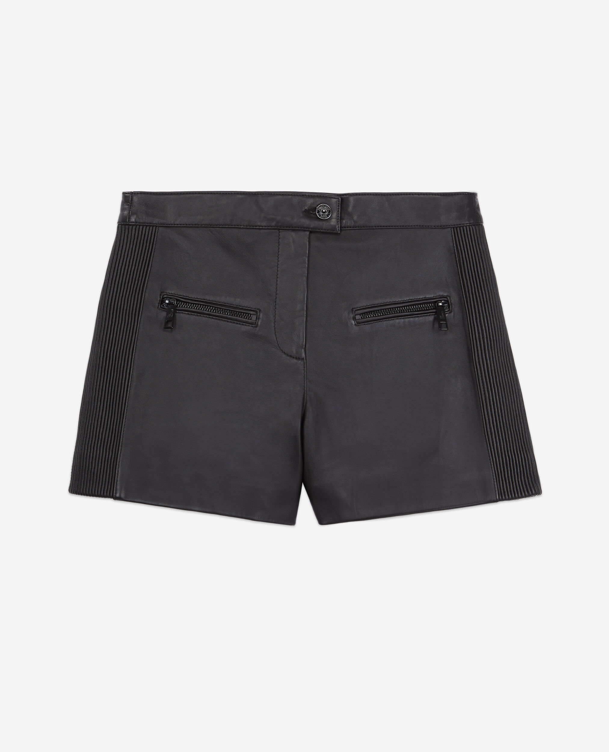 Black leather shorts with pintuck details, BLACK, hi-res image number null