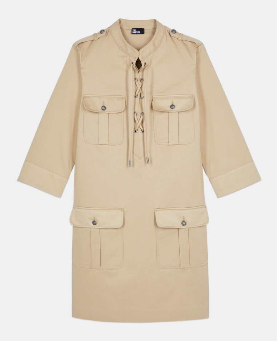 The Kooples FEMME BEIGE robe saharienne courte beige 