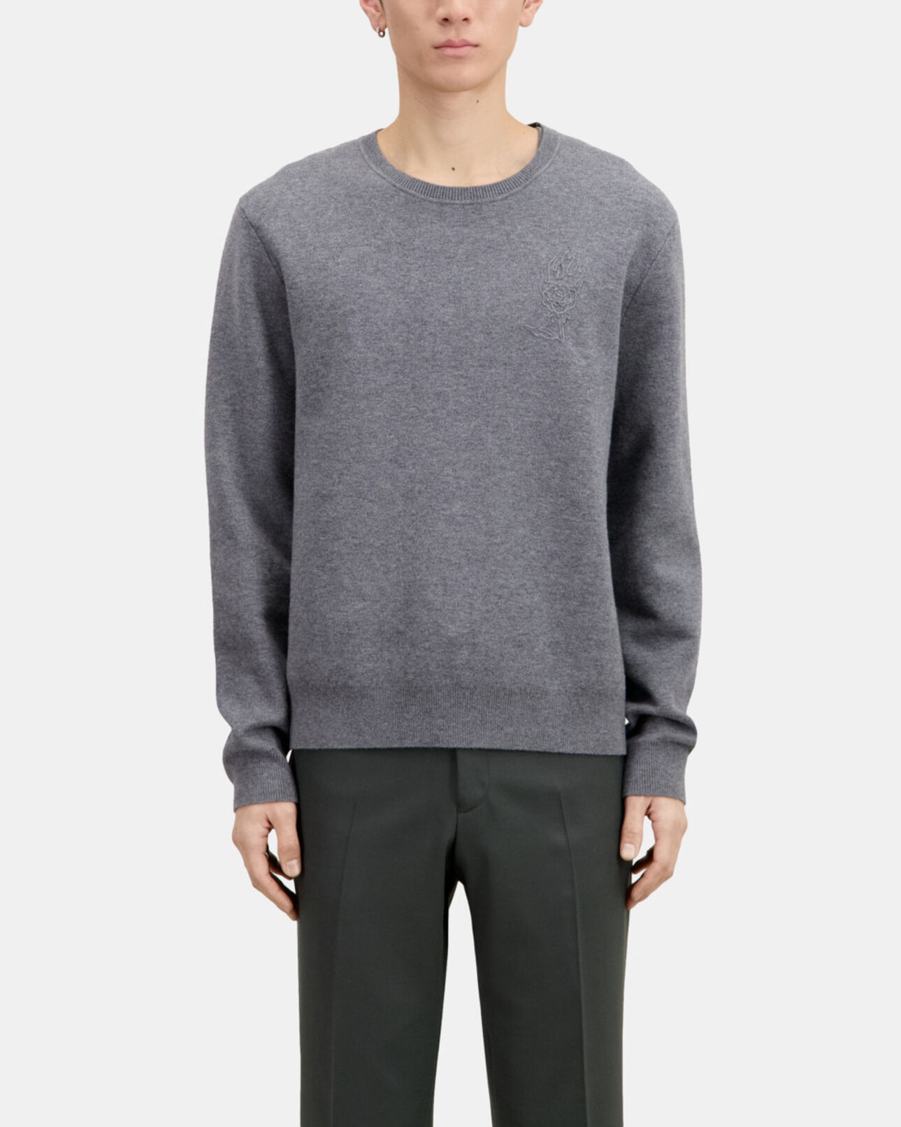 The Kooples HOMME MELANGE GREY pull en laine mélangée avec broderie gris