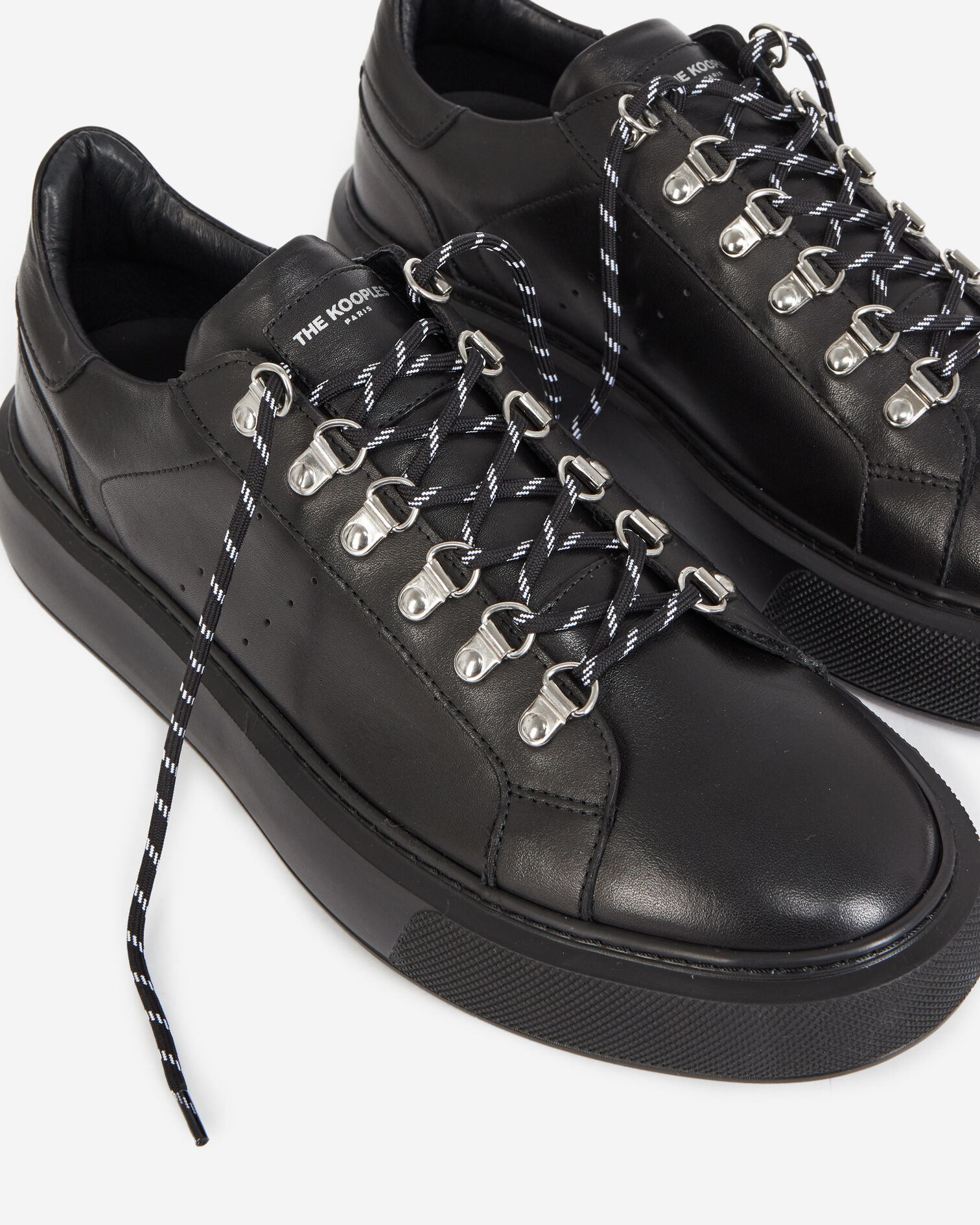 Wedge black sneakers in leather with eyelets, BLACK, hi-res image number null