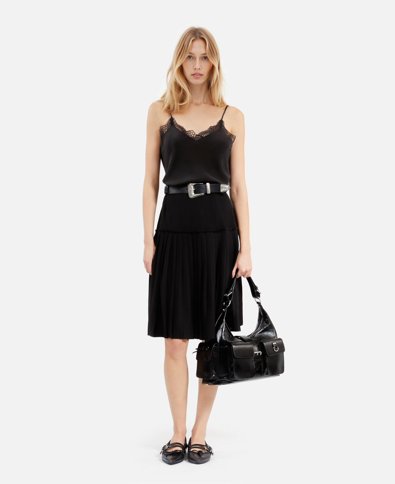 The Kooples DAMEN BLACK schwarzes trägerhemd aus seide