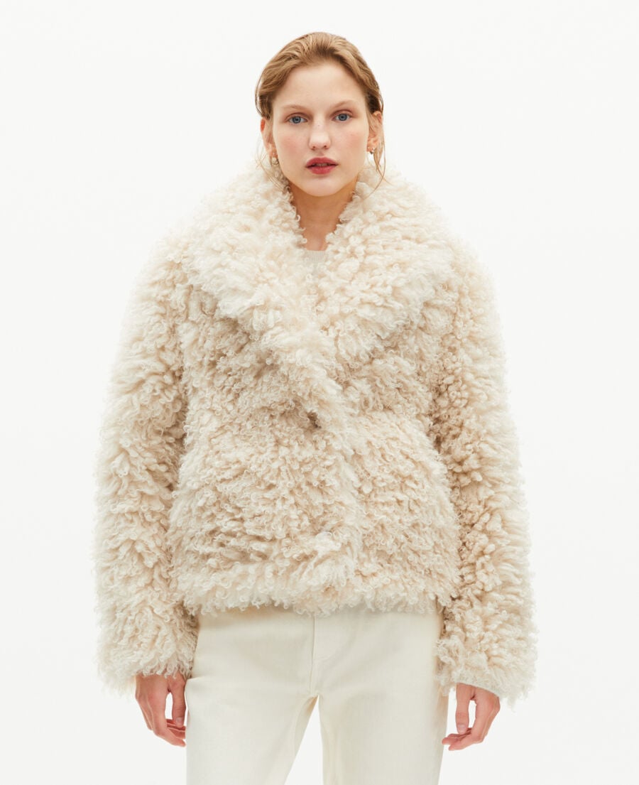 The Kooples DAMEN ECRU mantel in pelzoptik ecru