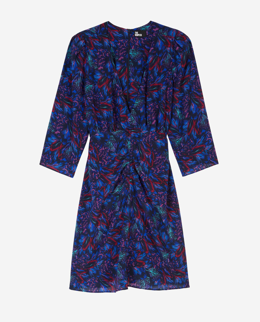The Kooples FEMME BLUE RED robe courte imprimée en soie avec fronces