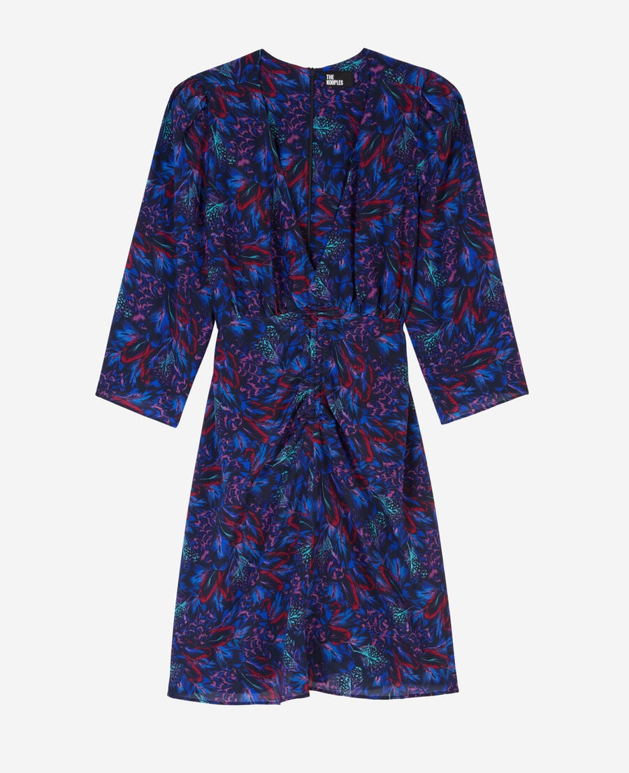 The Kooples FEMME BLUE RED robe courte imprimée en soie avec fronces