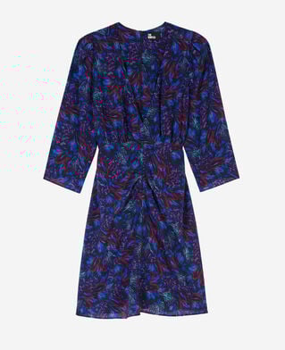 The Kooples FEMME BLUE RED robe courte imprimée en soie avec fronces
