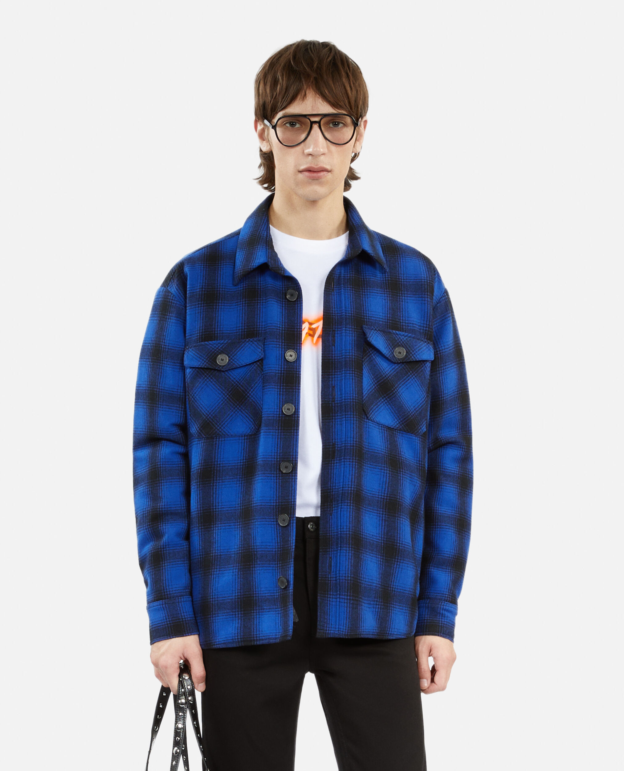 Checkered wool-blend overshirt jacket, BLUE BLACK, hi-res image number null