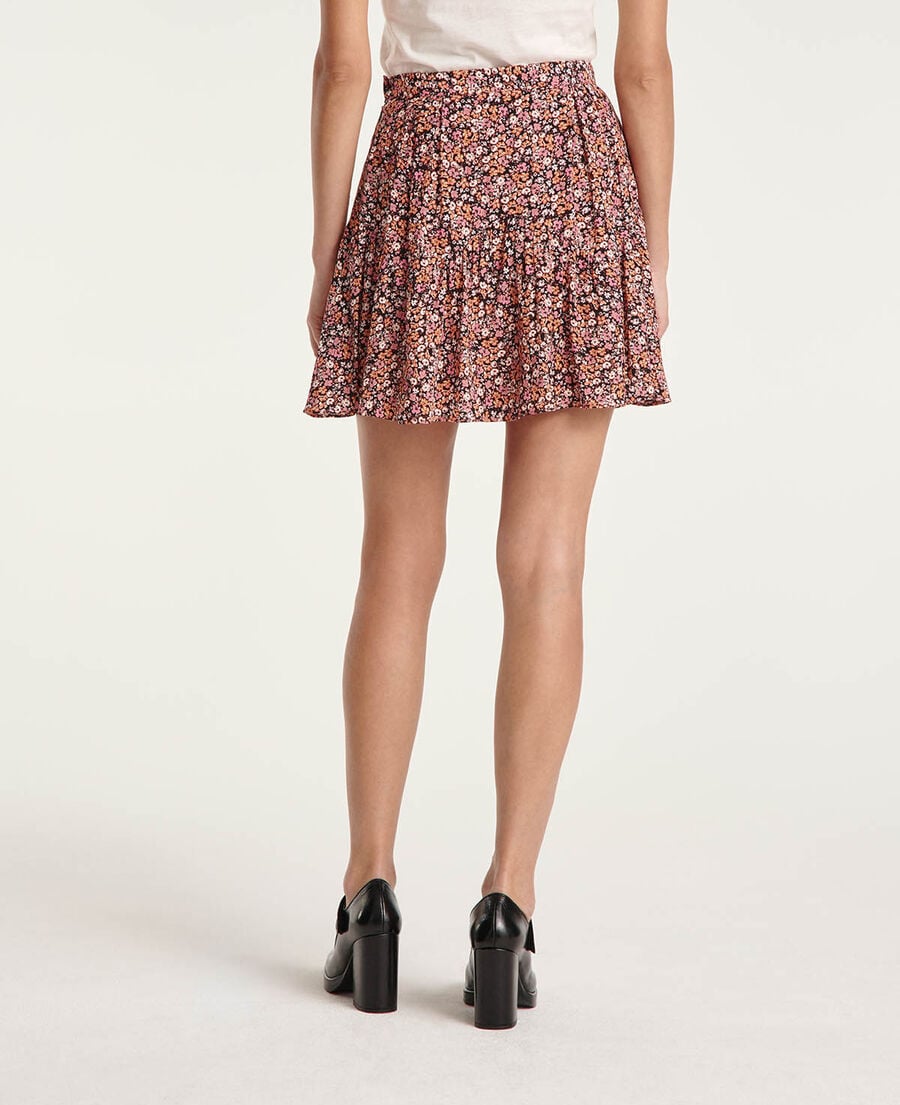 The Kooples WOMEN PINK flowing pink short frilly skirt with print
