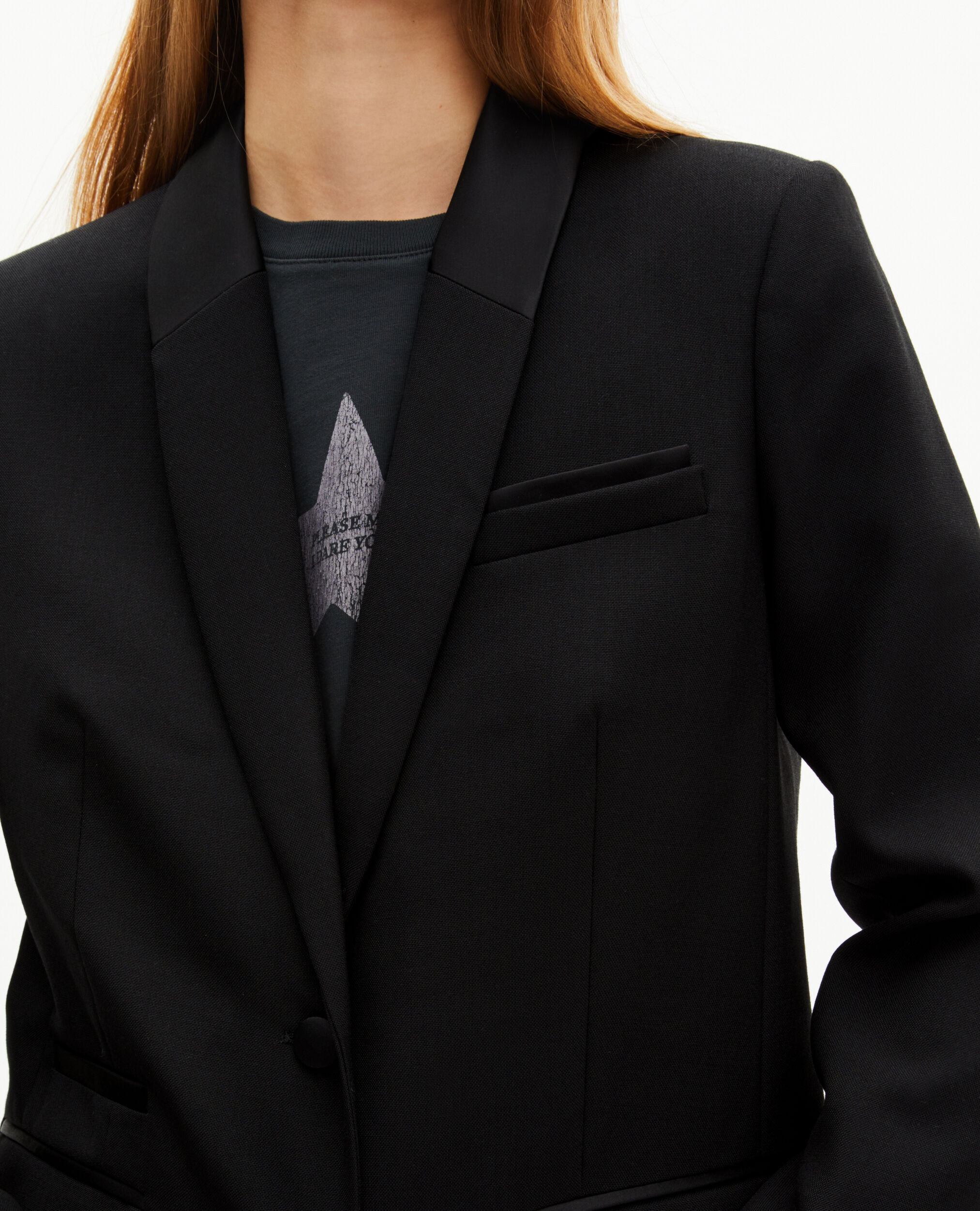 Black satin detail suit jacket, BLACK, hi-res image number null
