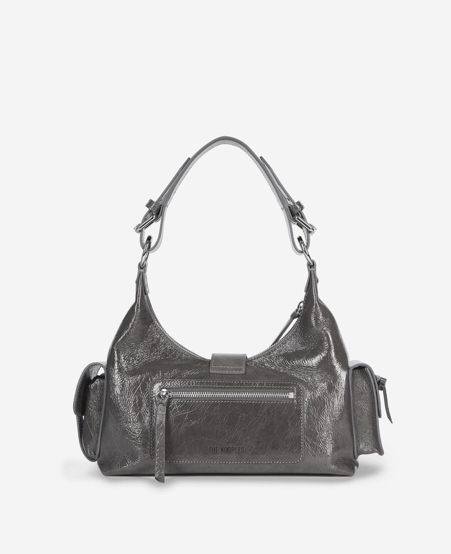 The Kooples WOMEN GREY amelia bag in gray cracked leather
