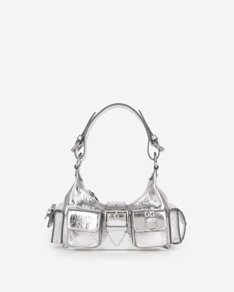 The Kooples WOMEN SILVER amelia small bag in silver crackle leather