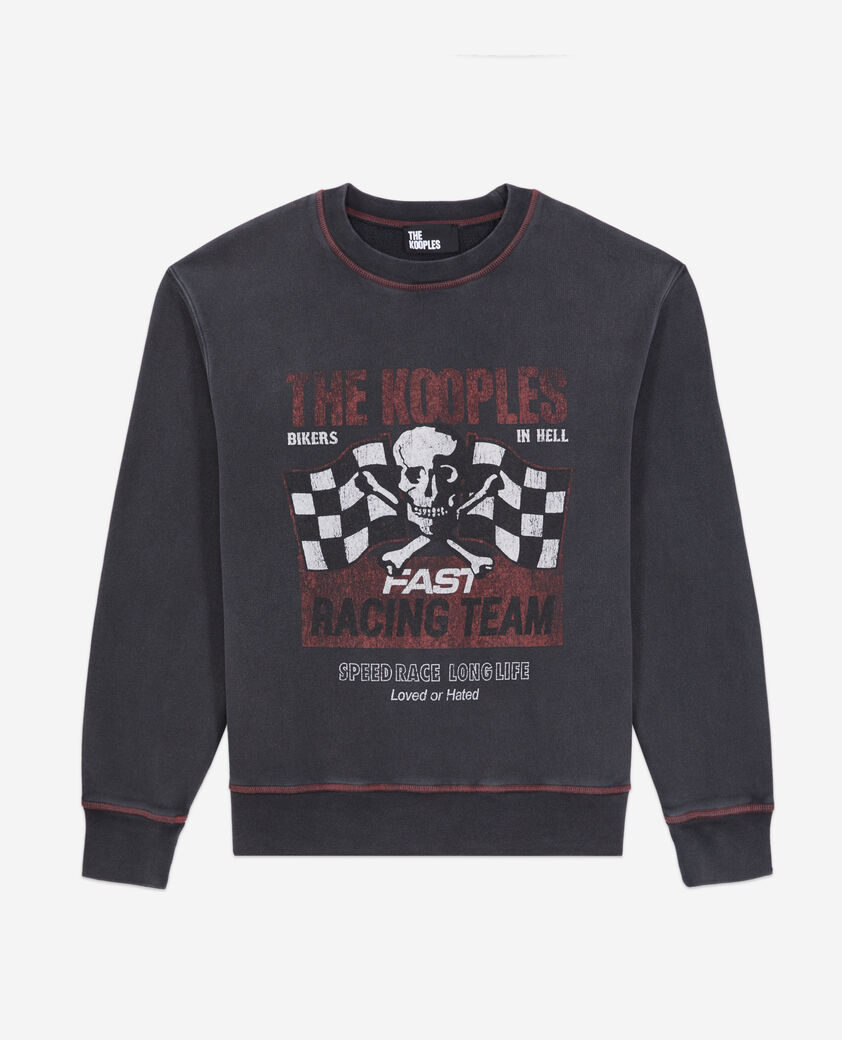 The Kooples WOMEN BLACK WASHED women's black sweatshirt with racing skull serigraphy