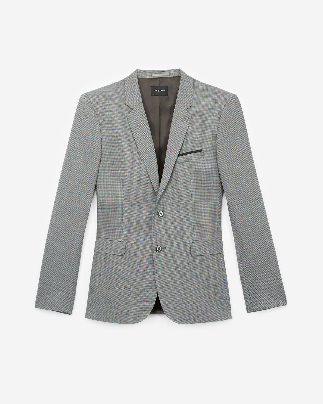 The Kooples MEN BLACK STONE grey wool suit jacket with small check motif