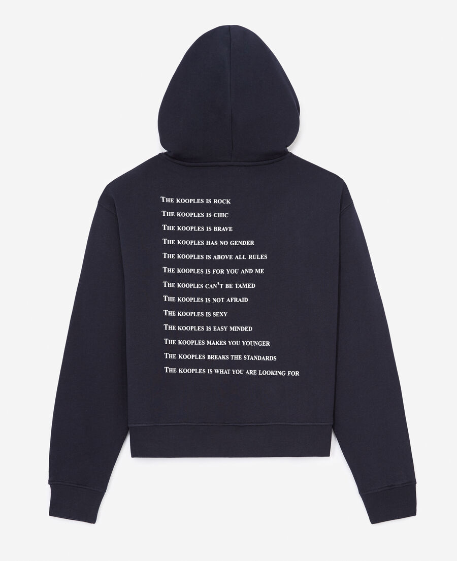 navy sweatshirt with screen print what is
