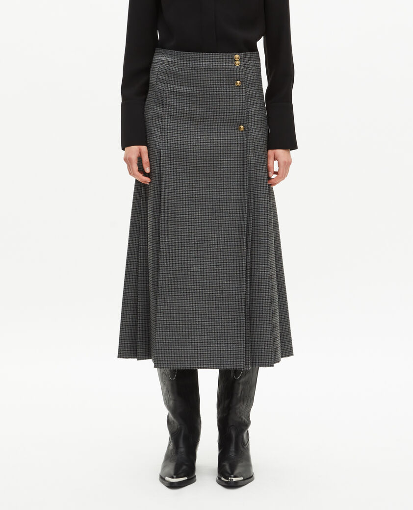 The Kooples WOMEN LIGHT GREY MEL/WHITE black and gray long wrap skirt