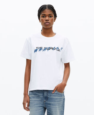 The Kooples DAMEN WHITE weißes t-shirt mit what is-schriftzug