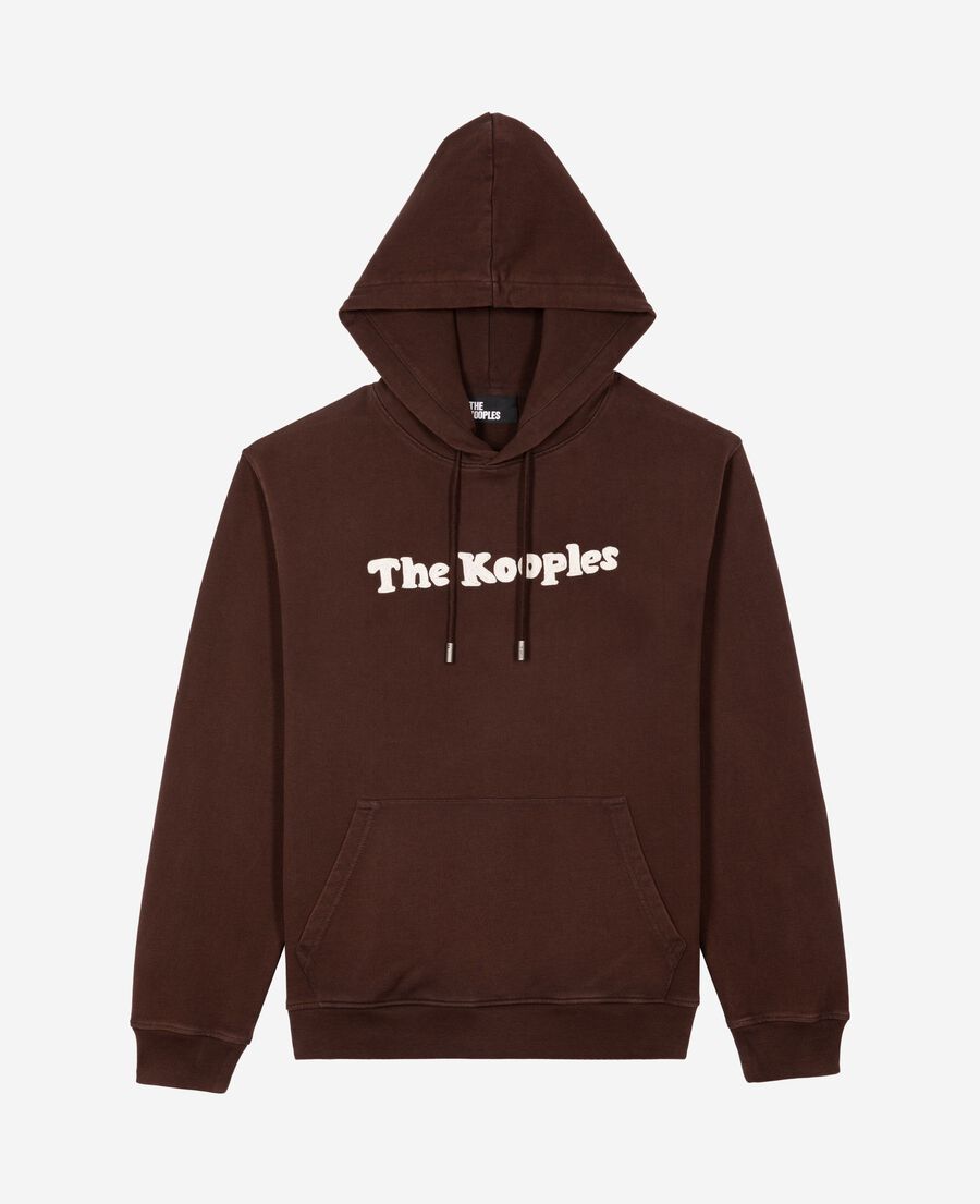 The Kooples HERREN BROWN kapuzen-sweatshirt mit brauner stickerei