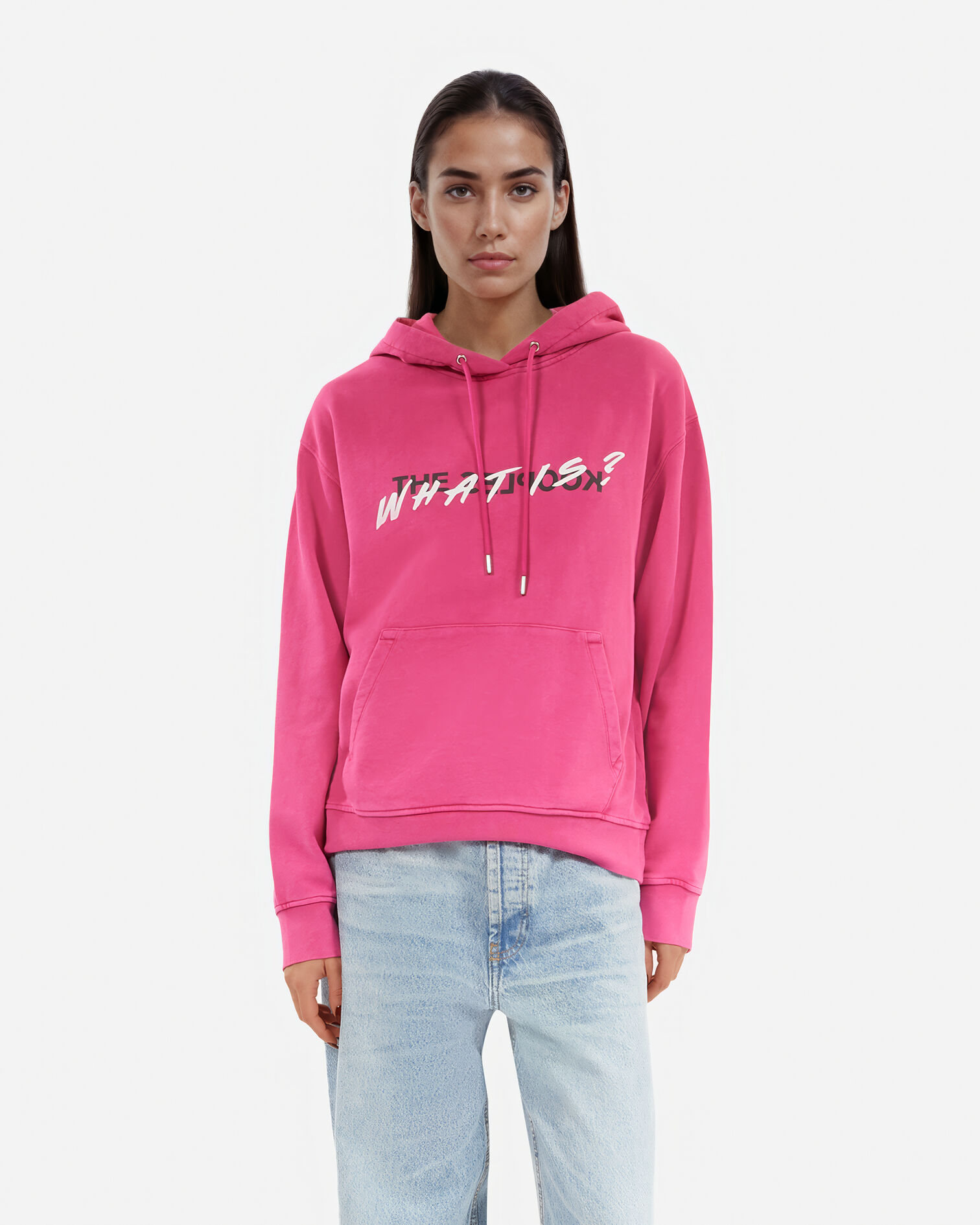 What is pink hooded sweatshirt, FUSHIA, hi-res image number null
