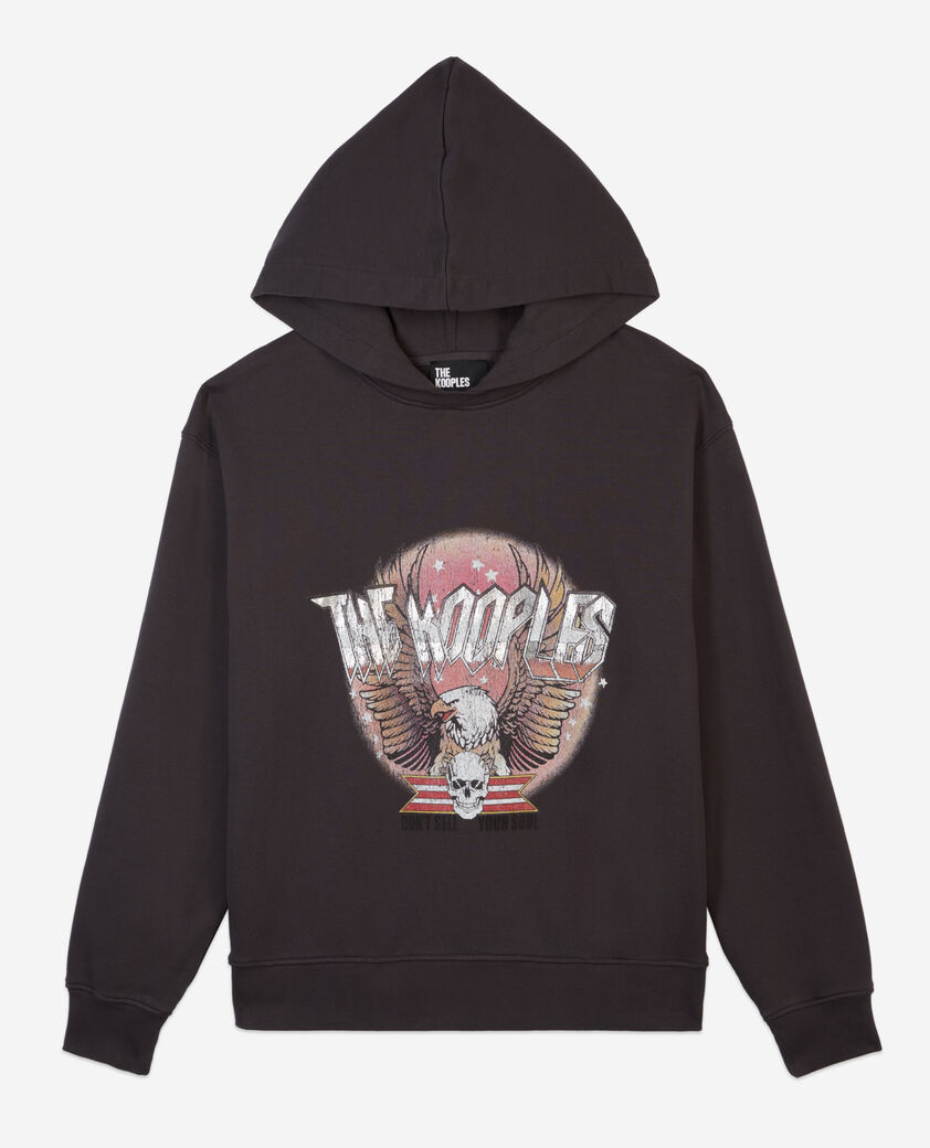 The Kooples WOMEN CARBONE carbon grey hoodie with rock eagle serigraphy