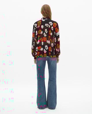 The Kooples WOMEN BLACK RED OFF WHITE loose-fitting black floral print shirt