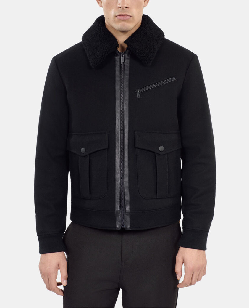 The Kooples HOMME BLACK blouson aviateur en laine mélangée noir