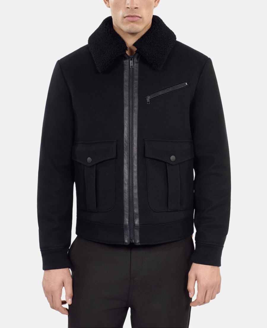 The Kooples H BLACK black wool blend aviator jacket