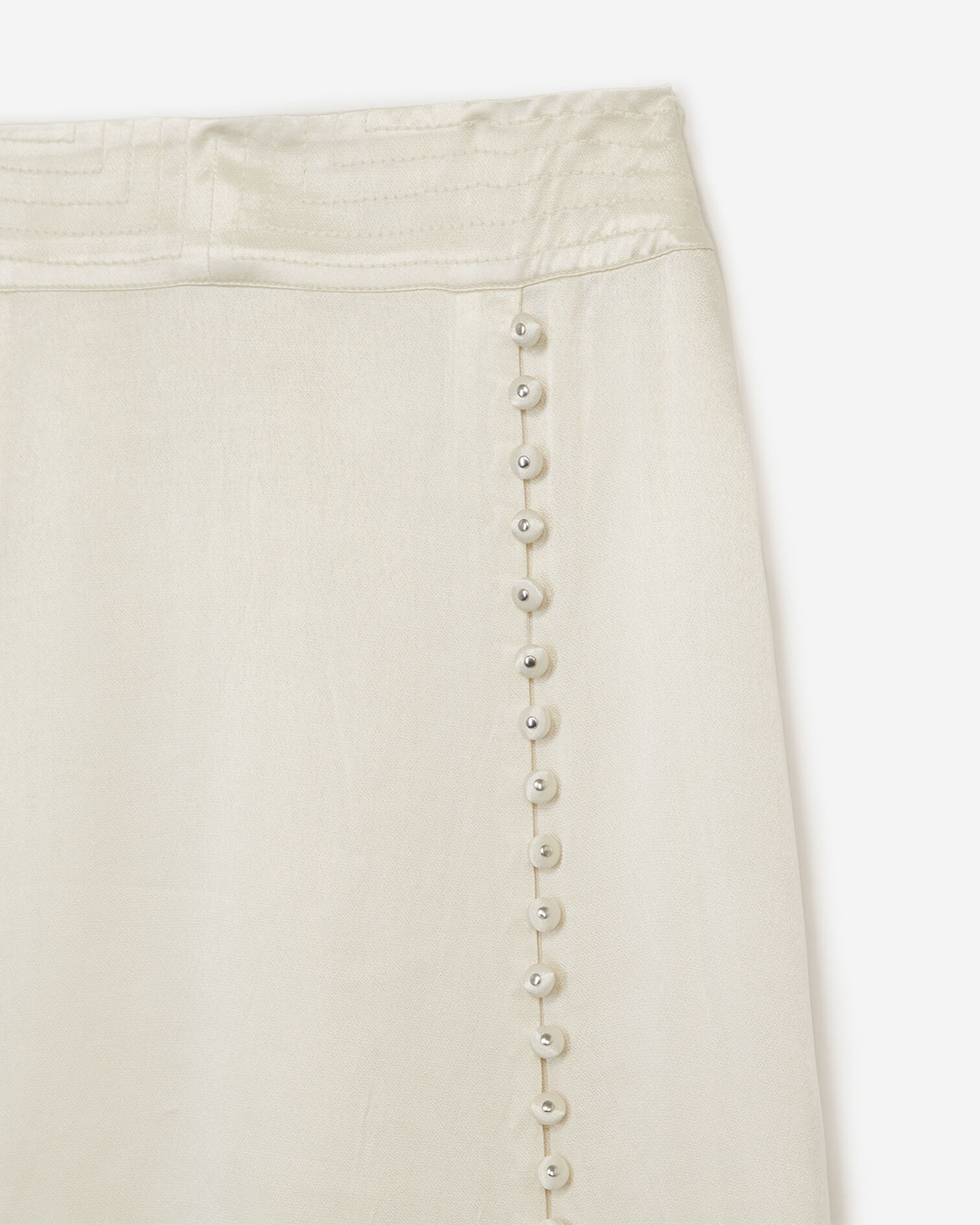 Long pleated beige skirt with slit in satin, ECRU, hi-res image number null