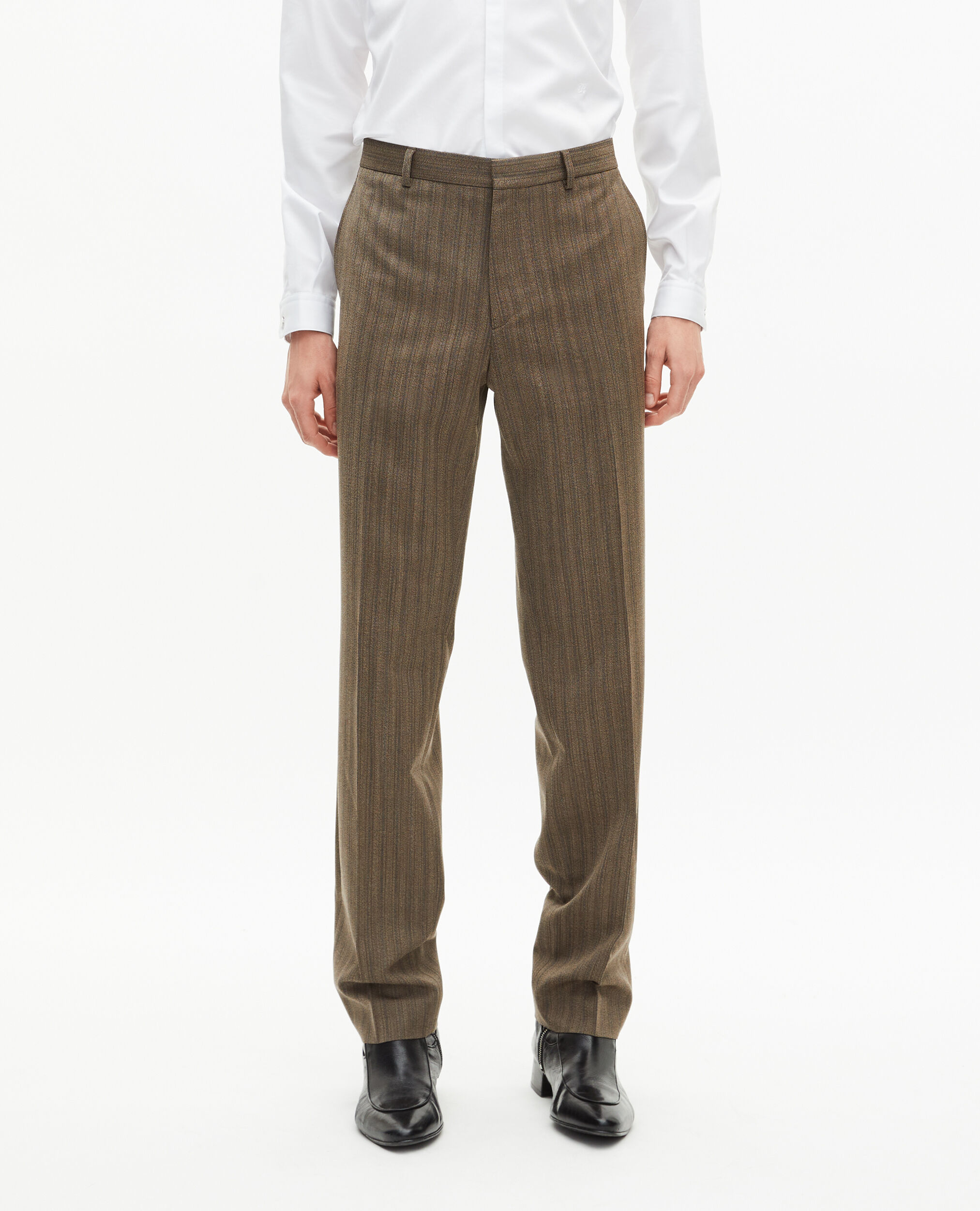パンツ MURPHH Brown Stripe Slacks Straight brown pinstripe suit pants | The Kooples US
