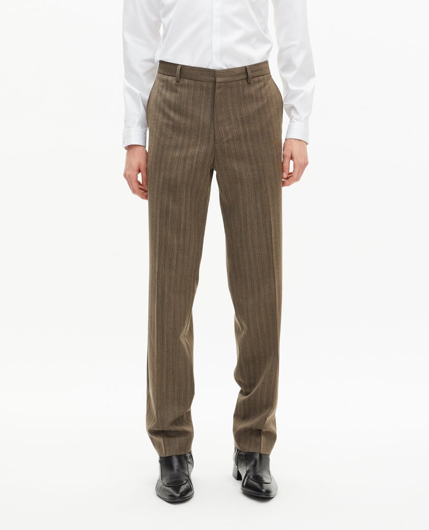 The Kooples MEN LIGHT BROWN straight brown pinstripe suit pants