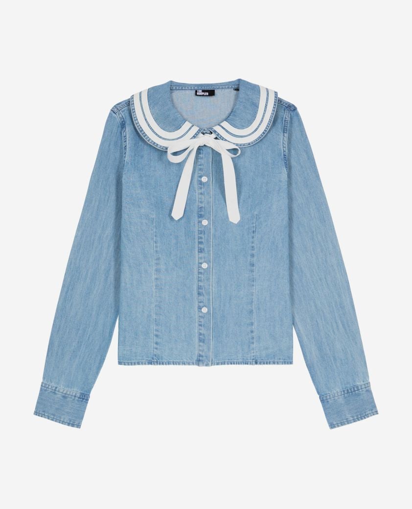The Kooples F BABY BLUE denim shirt with claudine collar