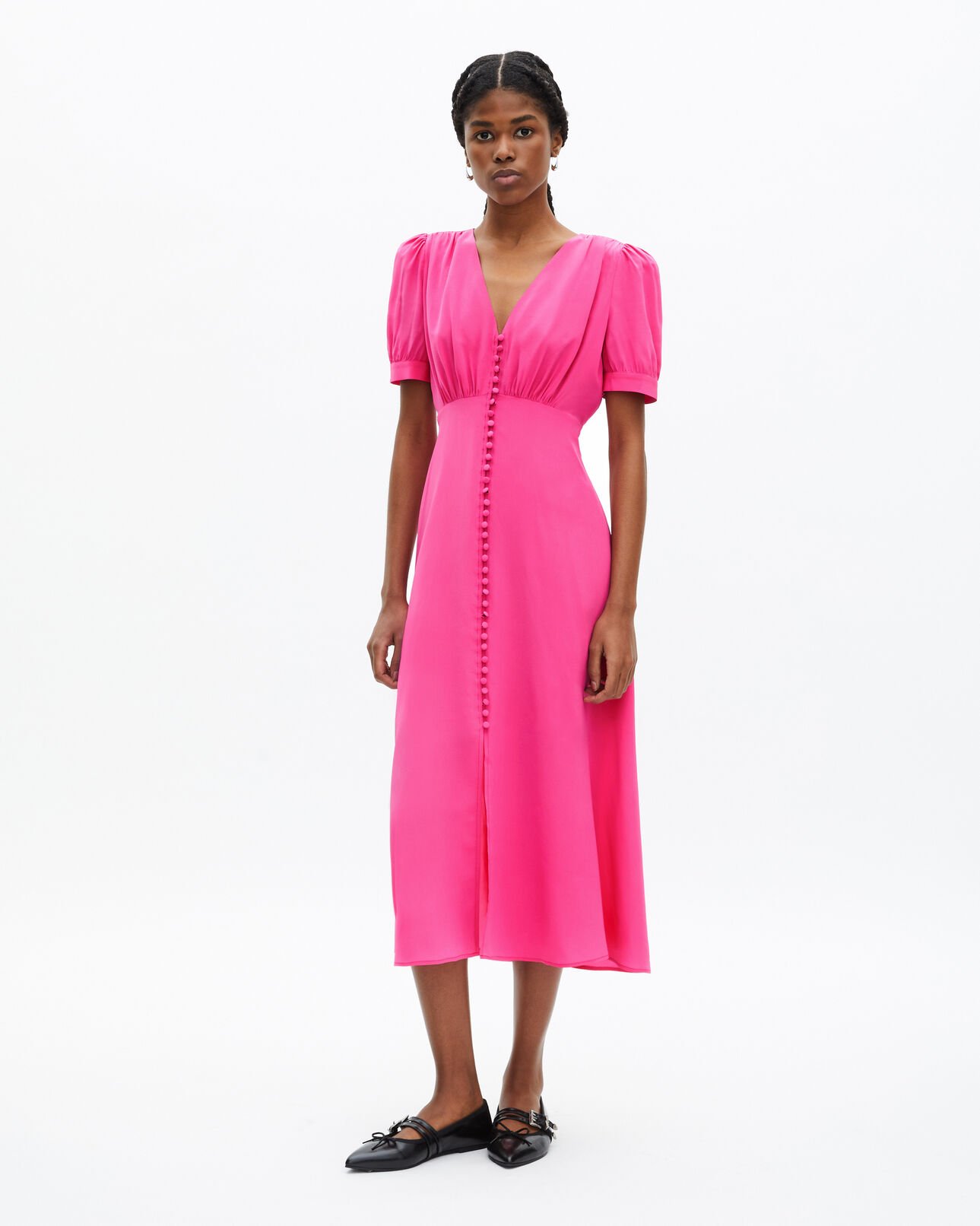 The Kooples FEMME FUSHIA robe longue avec boutonnage en soie rose