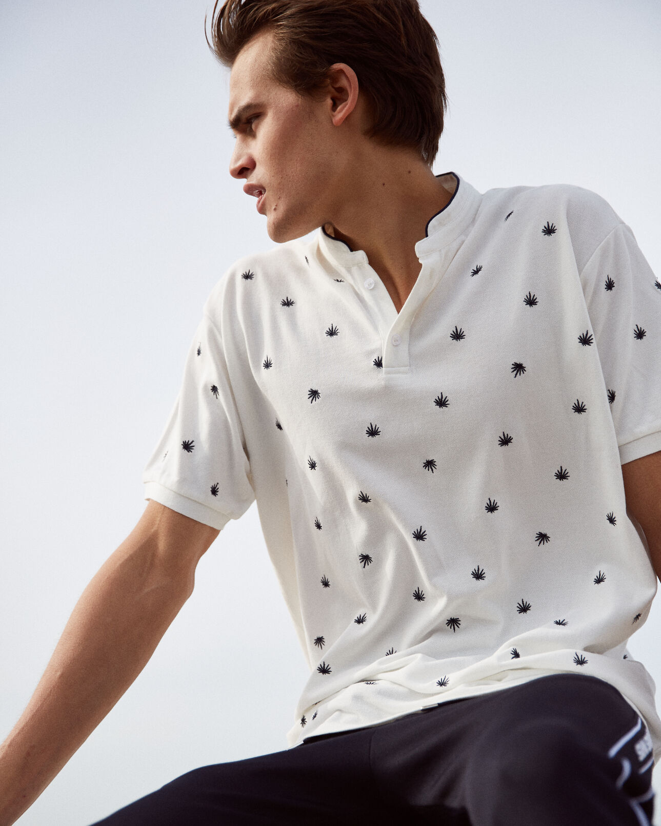 The Kooples HOMME WHITE polo coton blanc dahlias brodés
