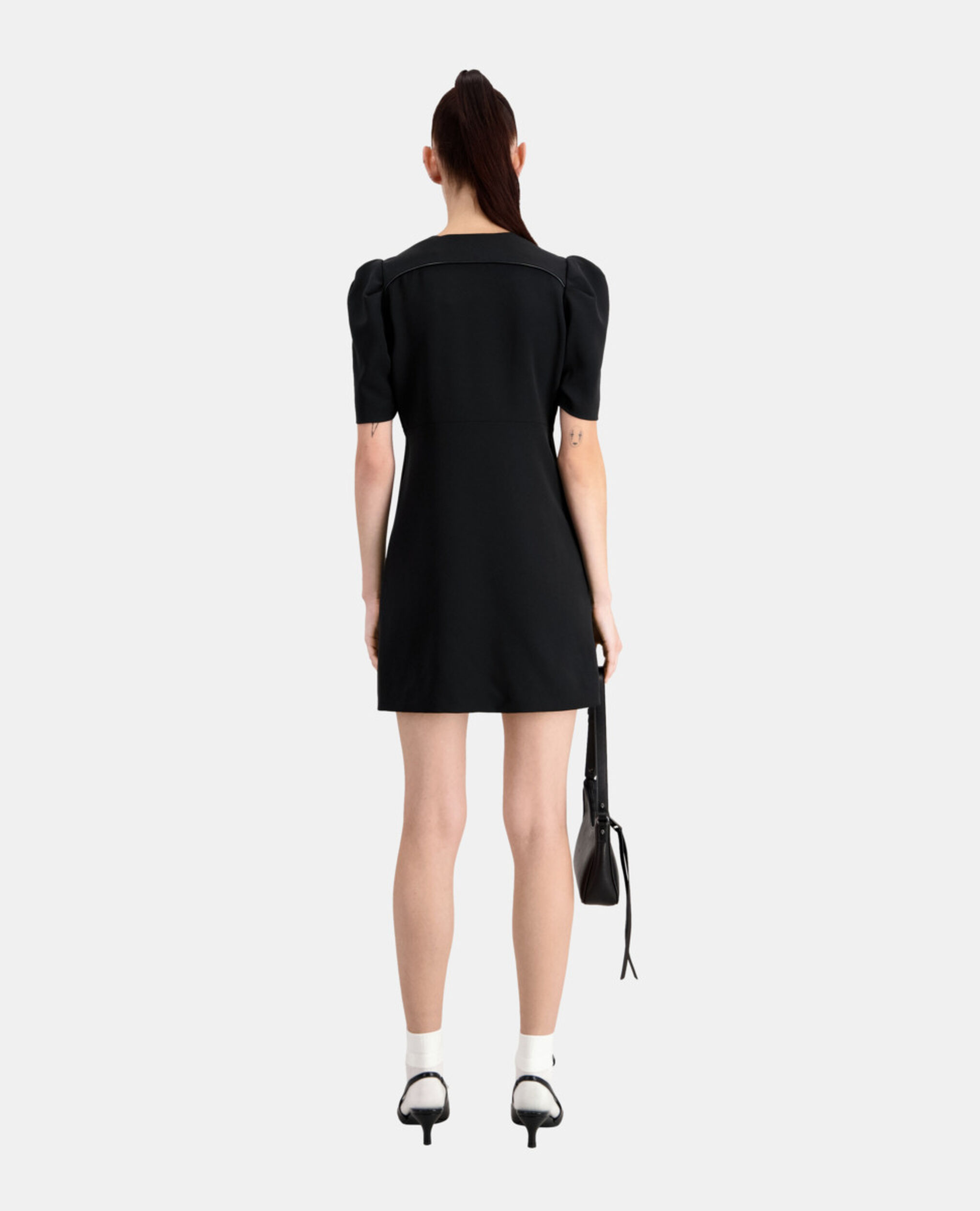 Robe courte noire en crêpe, BLACK, hi-res image number null