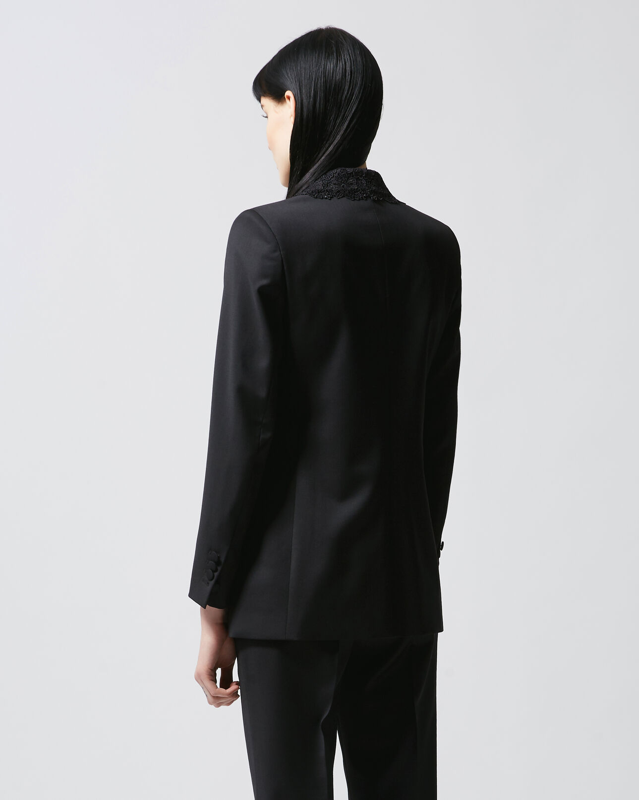 The Kooples FEMME BLACK veste stretch noire dentelle sur le col