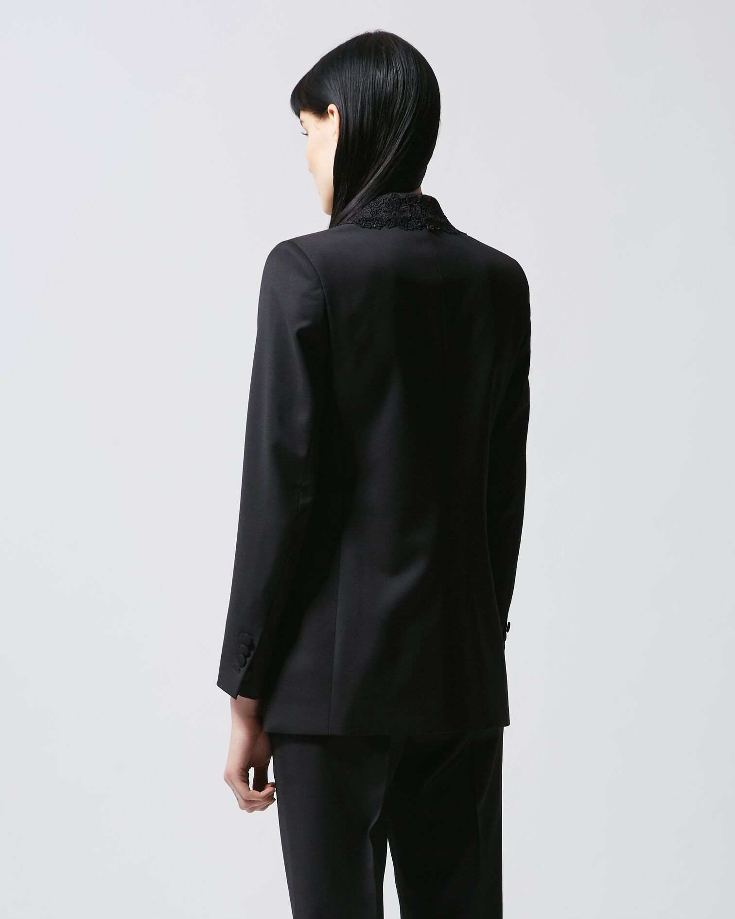 Veste stretch noire dentelle sur le col, BLACK, hi-res image number null